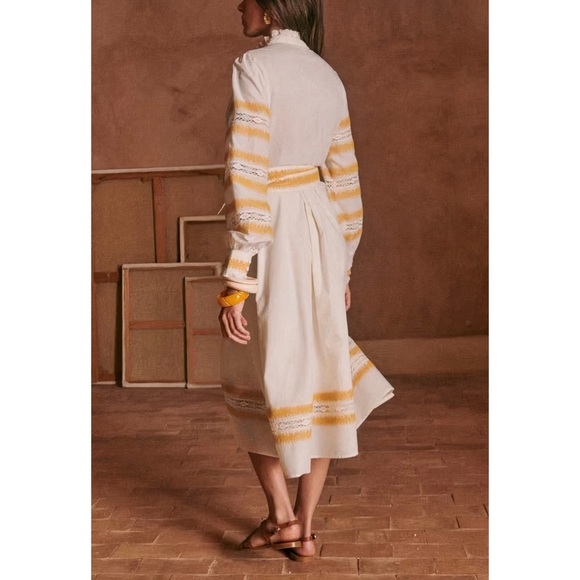 Sezane White Midi Long-Sleeve Cotton Embroidered Elodie Dress - Picture 5 of 7